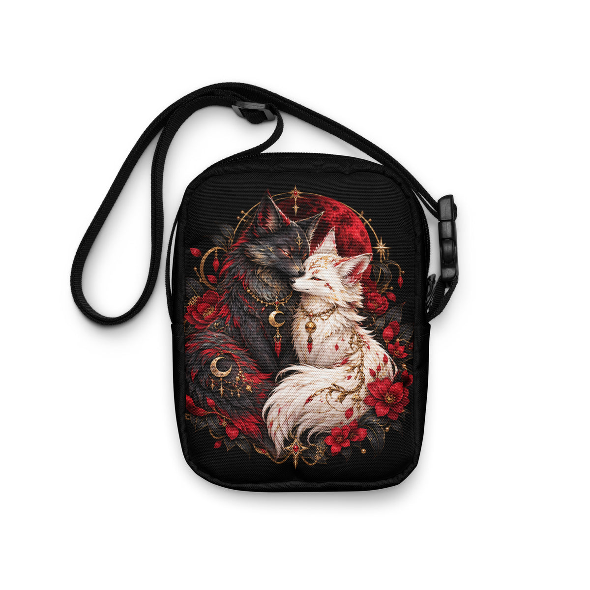 Schwarze Fuchsseelen im Blutmond Crossbody Bag – Rückansicht 2