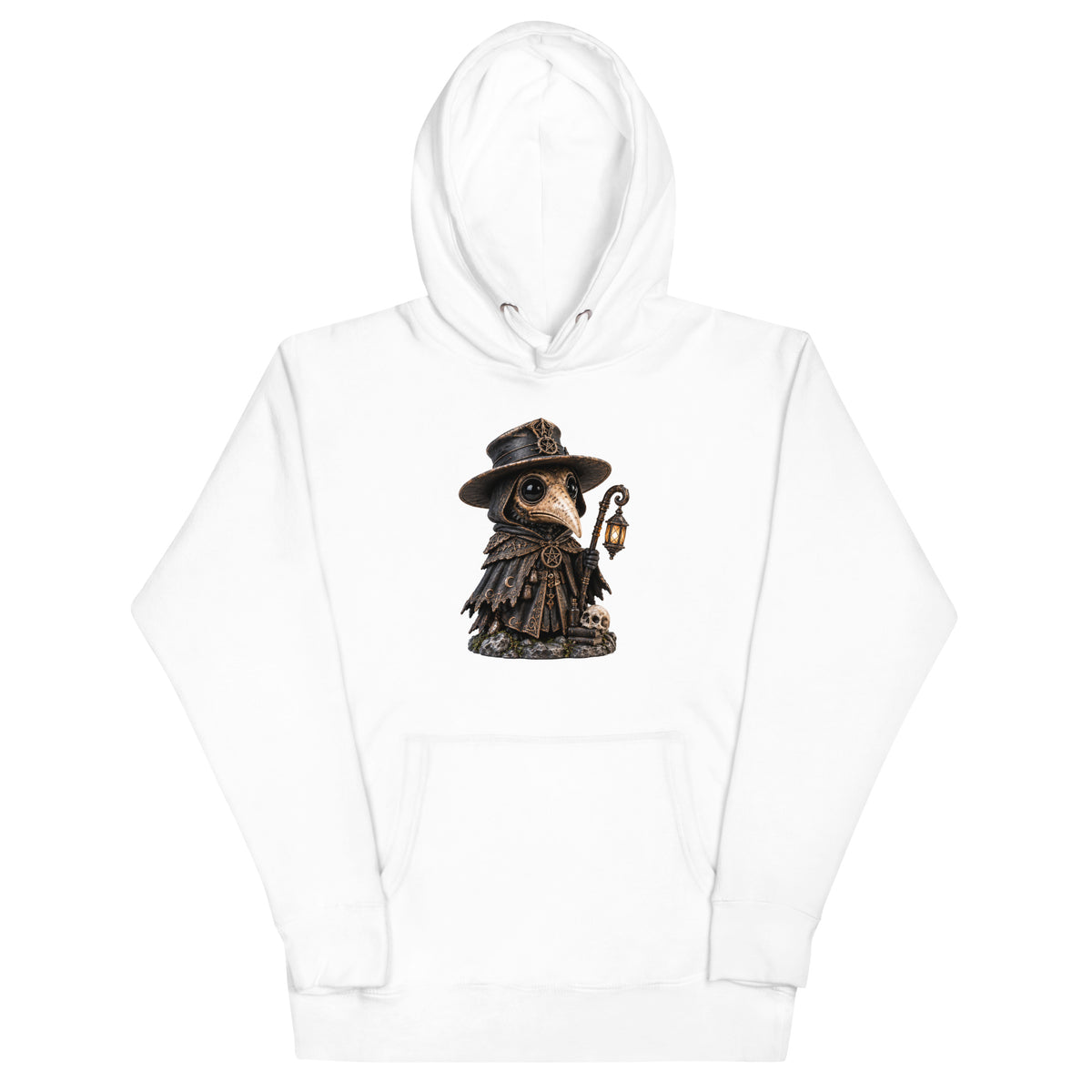 Pestdoktor Hoodie – Schwarz & Weiß – Vorderansicht