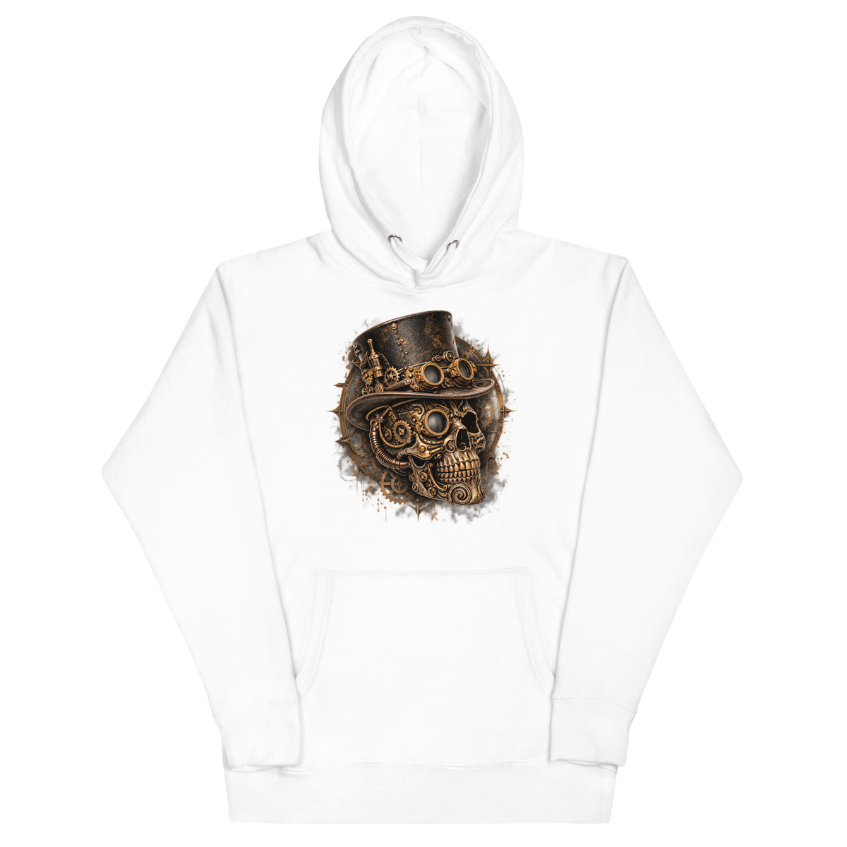 Steampunk-Schädel Hoodie – Schwarz & Weiß – Vorderansicht
