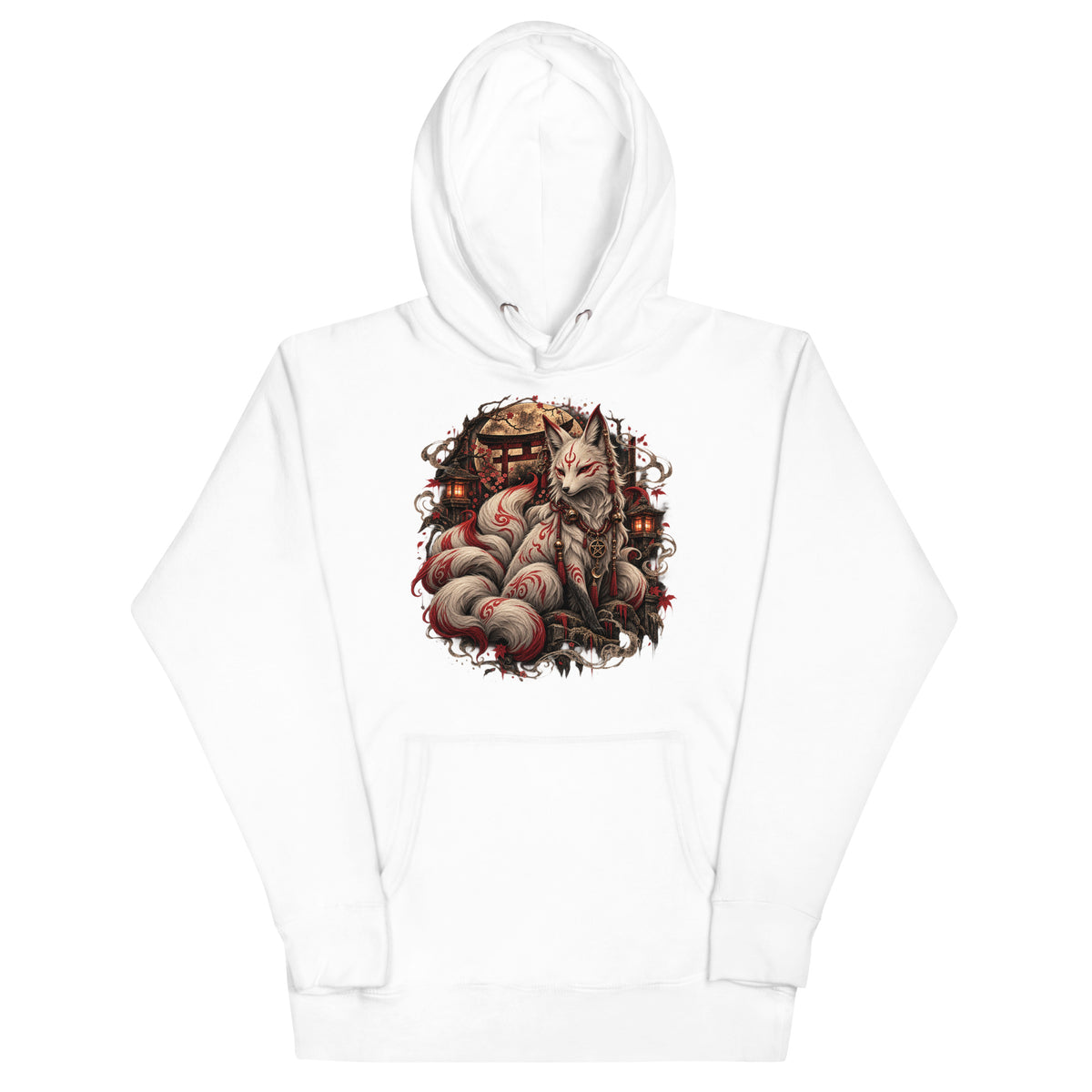Kitsune-Fuchs Hoodie – Schwarz & Weiß – Vorderansicht
