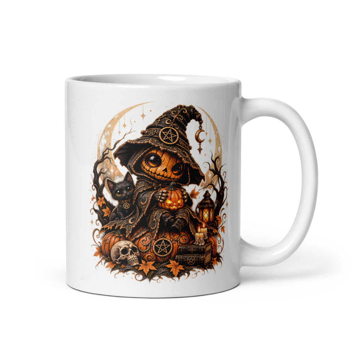 Weiße glänzende Keramiktasse, 11 oz – Produktansicht