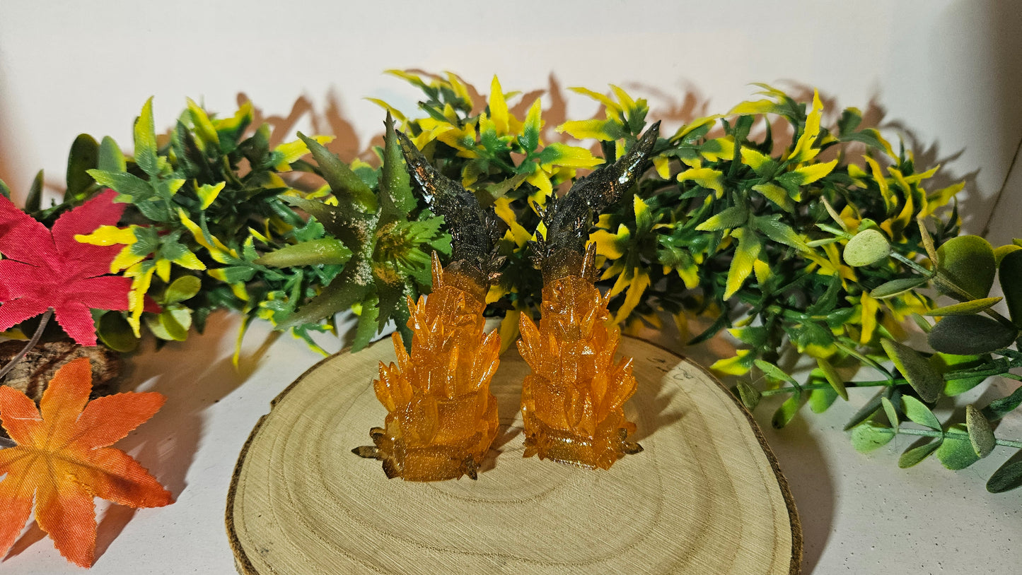 Cosplay Hörner Halloween Edition – 3D-gedruckt, Harz, Goldglitzer, inkl. transparentem Nylonband