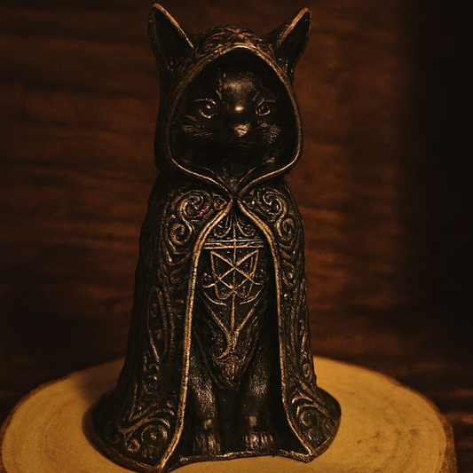Mystical Gothic Cat Figurine - Hand-Painted Resin Decoration, approx. 10cm