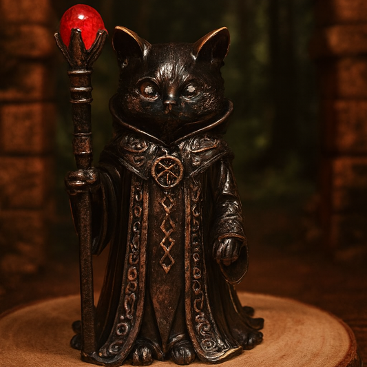 Mystic Wizard Gothic Cat Figurine - Hand-painted Resin Decoration, approx. 10cm