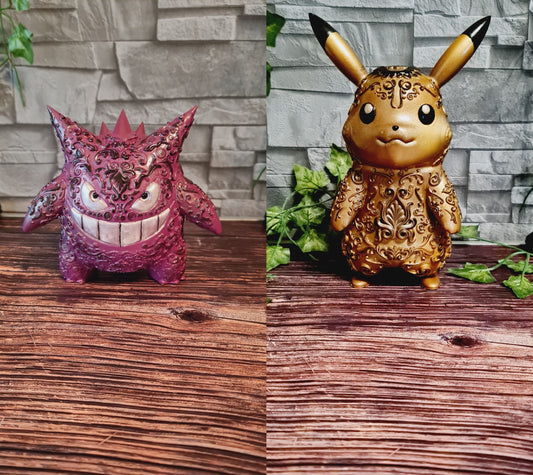 Handbemalte 3D-gedruckte Pikachu (22cm) & Gengar (13cm) Ornamental-Figuren – Perfekt für Cosplay & Gaming Fans