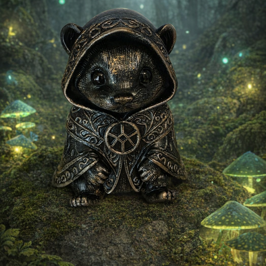 Handbemalte 3D‑gedruckte Frettchen Figur aus Kunstharz, ca. 10 cm groß, in mystischem Gothic‑Design; dekorative Tierfigur mit detaillierter Bemalung.
