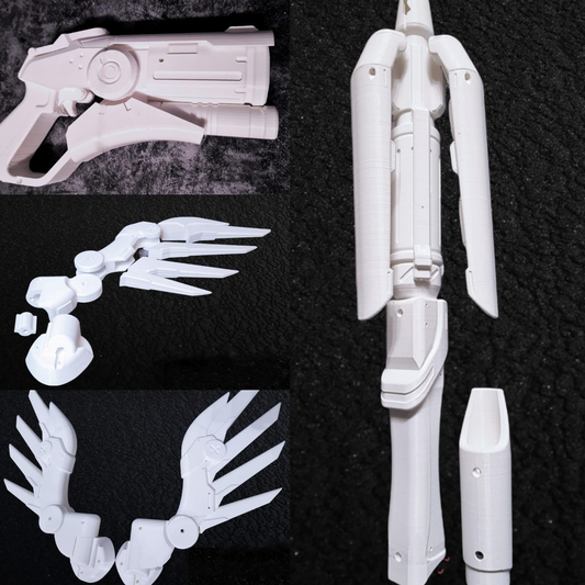 3D-gedrucktes Mercy Cosplay-Set aus Overwatch – Pistole, Stab & Flügelhalter – PLA für individuelle Gestaltung