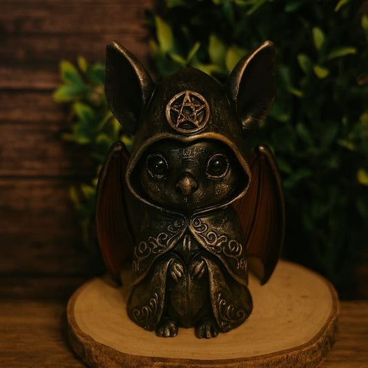 3D‑gedruckte, handbemalte Fledermaus Figur aus Kunstharz in mystischem Gothic‑Design, ca. 10 cm groß, detailreiche dunkle Deko‑Miniatur.