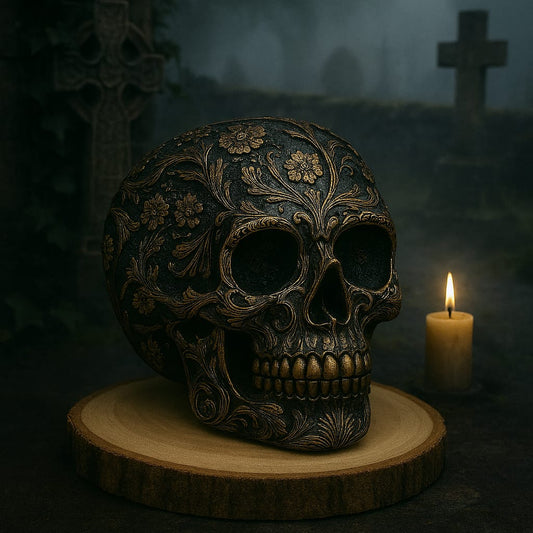 Mystical Ornamental Skull – Hand-painted Gothic Decorative Figurine made of Resin, 10 cm