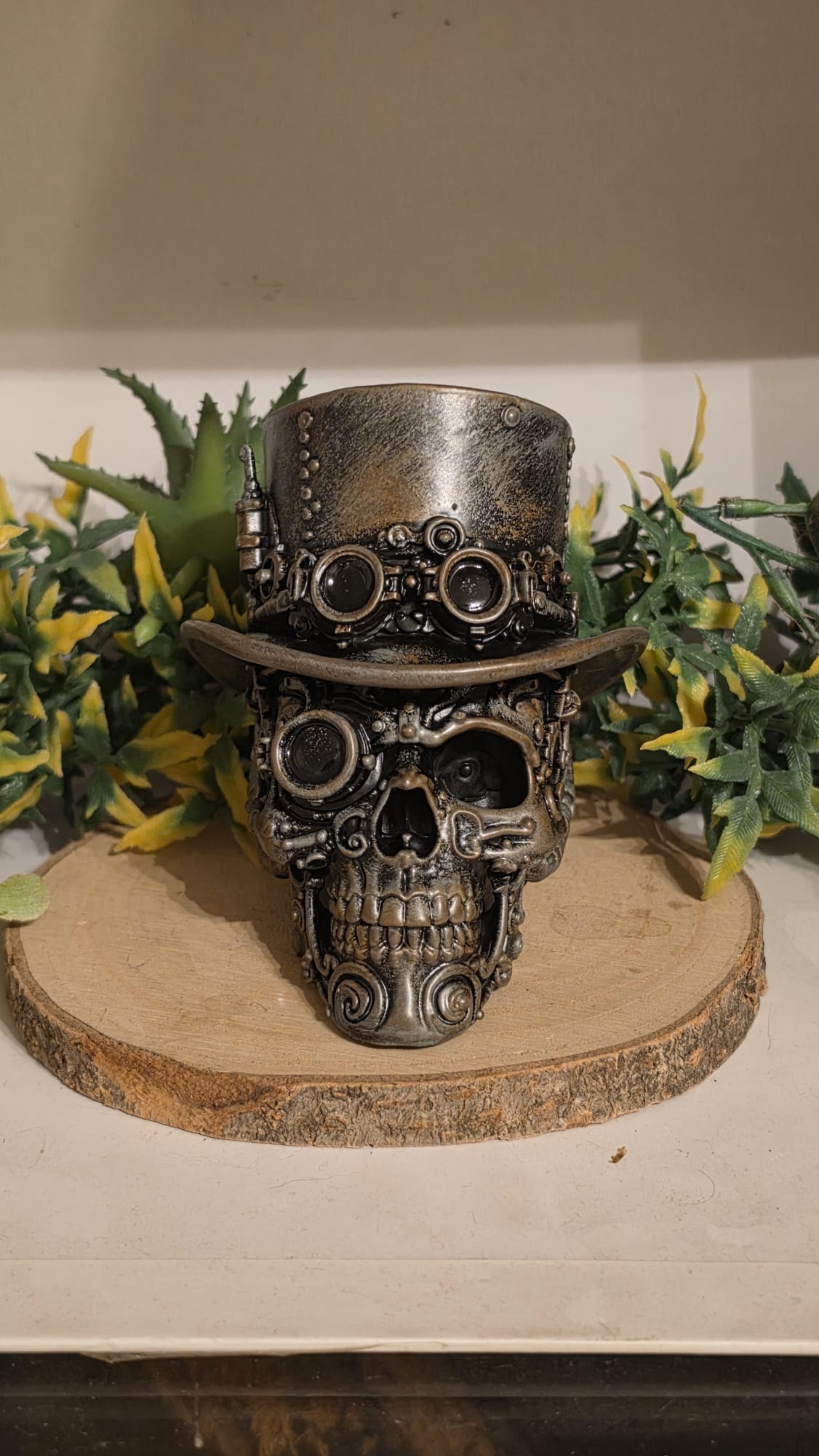 Steampunk Schädel Figur – 3D gedruckt & handbemalt – Mystische Gothic Deko aus Kunstharz