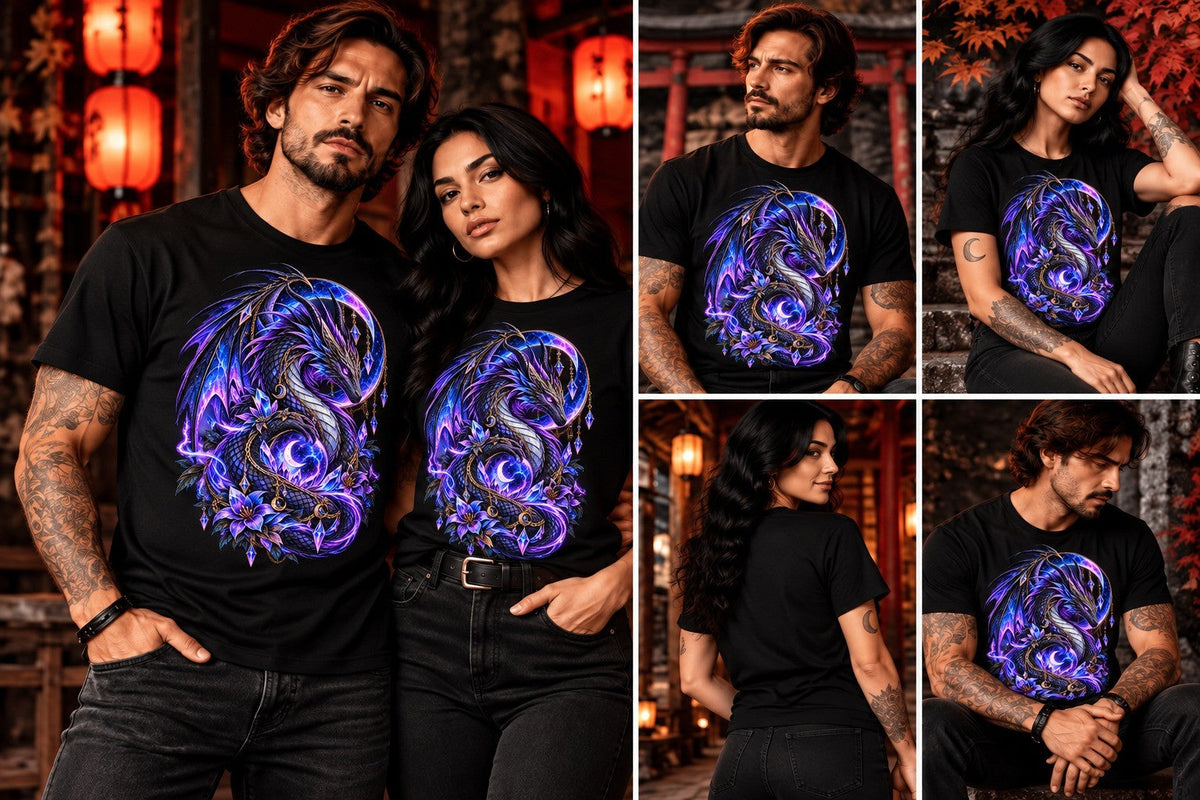 Drachenmond T-Shirt – Tragebild Mann und Frau