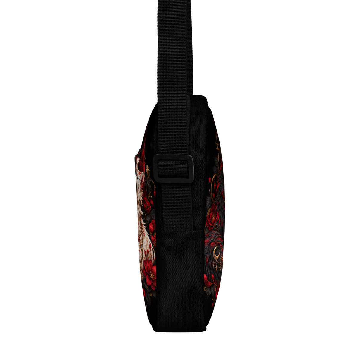 Schwarze Fuchsseelen im Blutmond Crossbody Bag – linke Seitenansicht