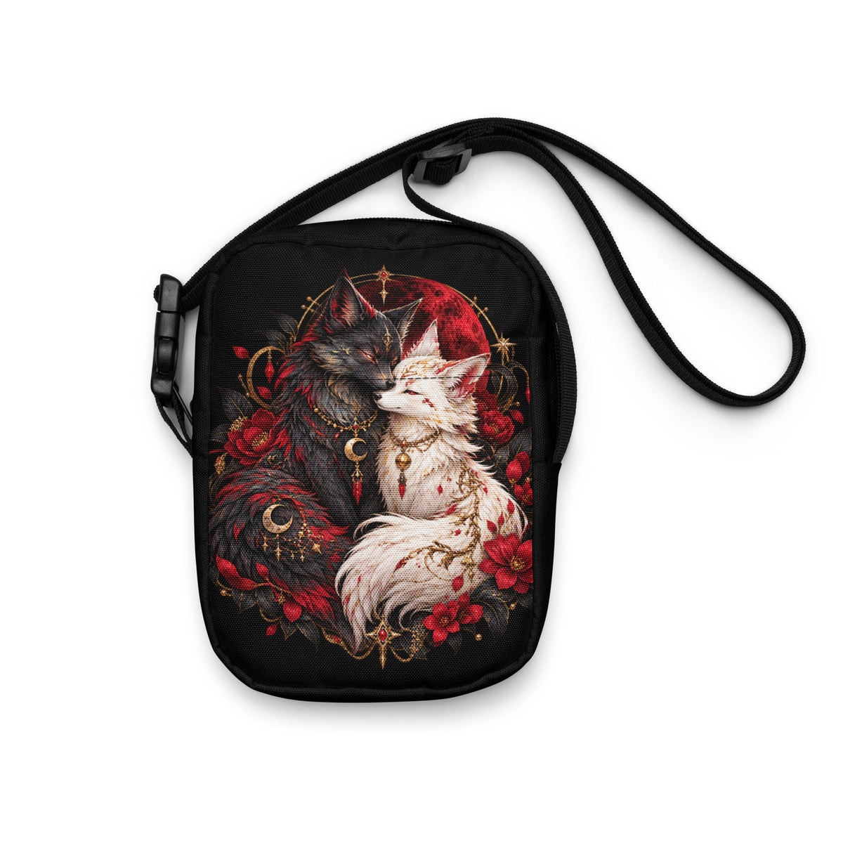 Schwarze Fuchsseelen im Blutmond Crossbody Bag – Vorderansicht 2