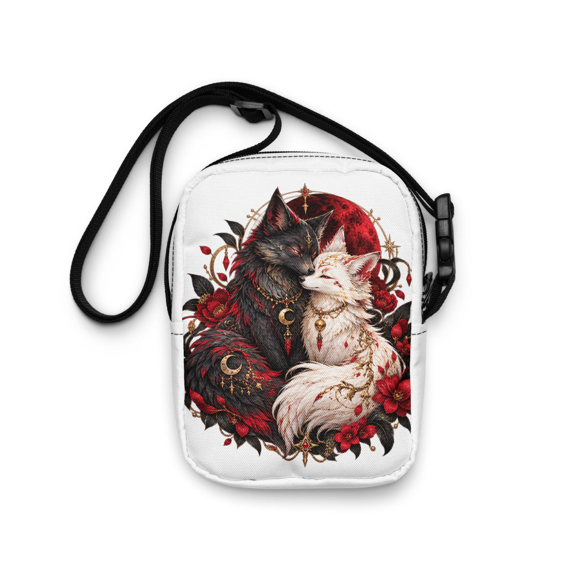 Weiße Fuchsseelen im Blutmond Crossbody Bag – Rückansicht 2