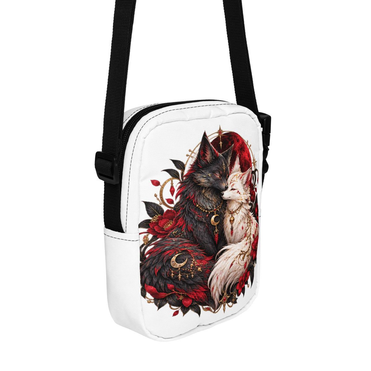 Weiße Fuchsseelen im Blutmond Crossbody Bag – Rückansicht