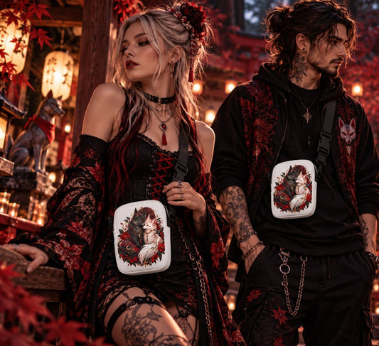 Weiße Fuchsseelen im Blutmond Crossbody Bag – Tragebild