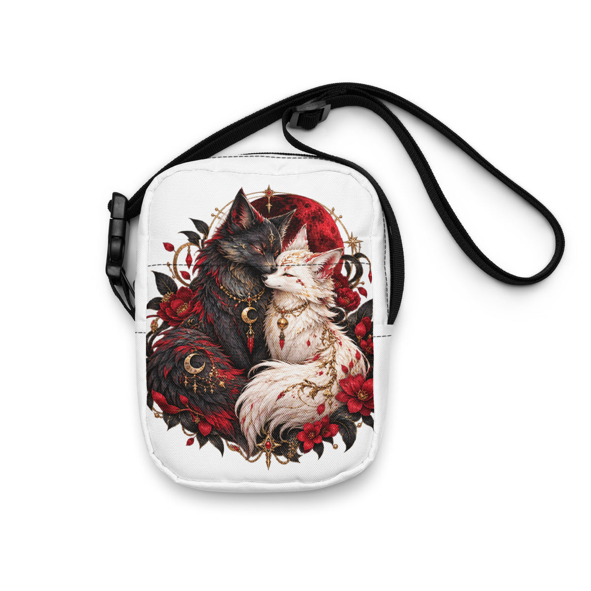 Weiße Fuchsseelen im Blutmond Crossbody Bag – Vorderansicht 2