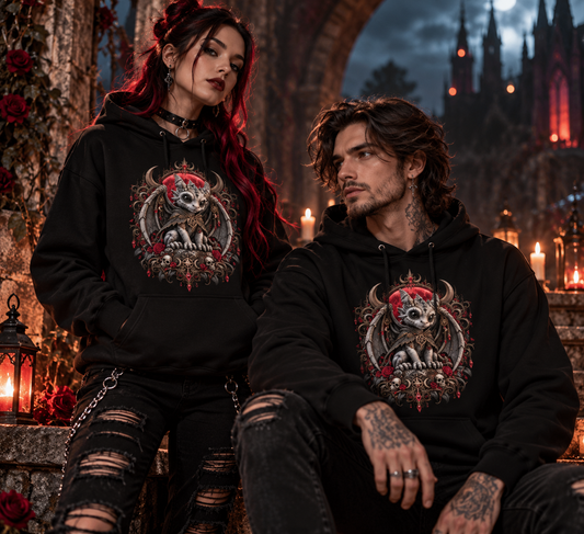 Gargoyle Gothic Hoodie – Tragebild mit Mann und Frau