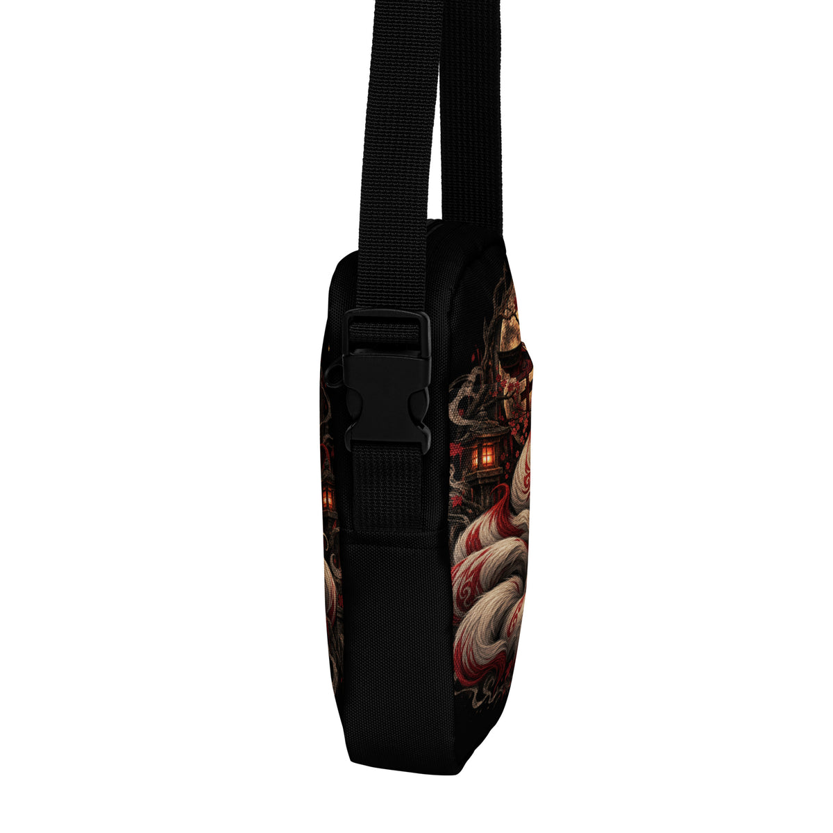 Schwarze Kitsune – Wächter des Mondtors Crossbody Bag – rechte Seitenansicht