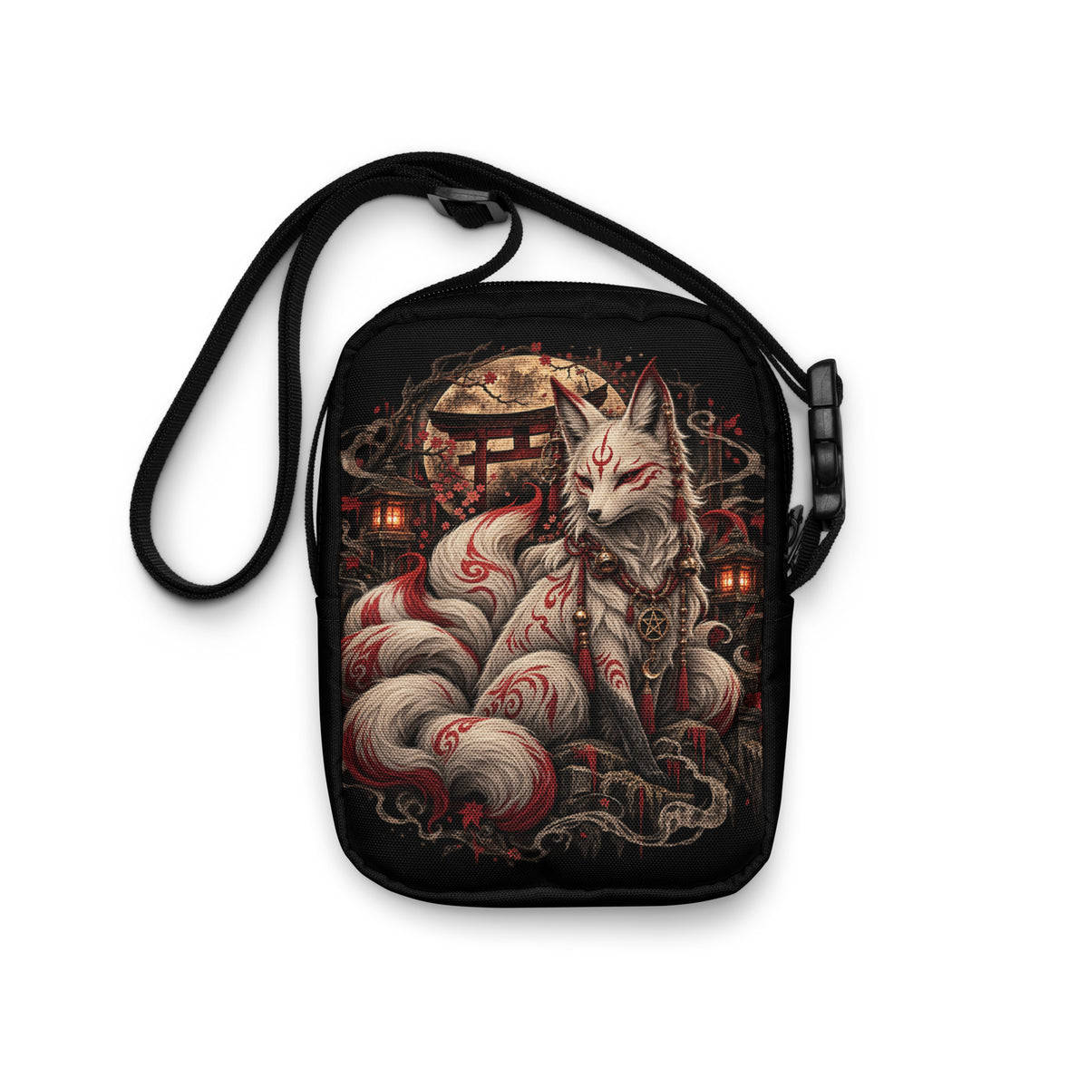 Schwarze Kitsune – Wächter des Mondtors Crossbody Bag – Rückansicht 2