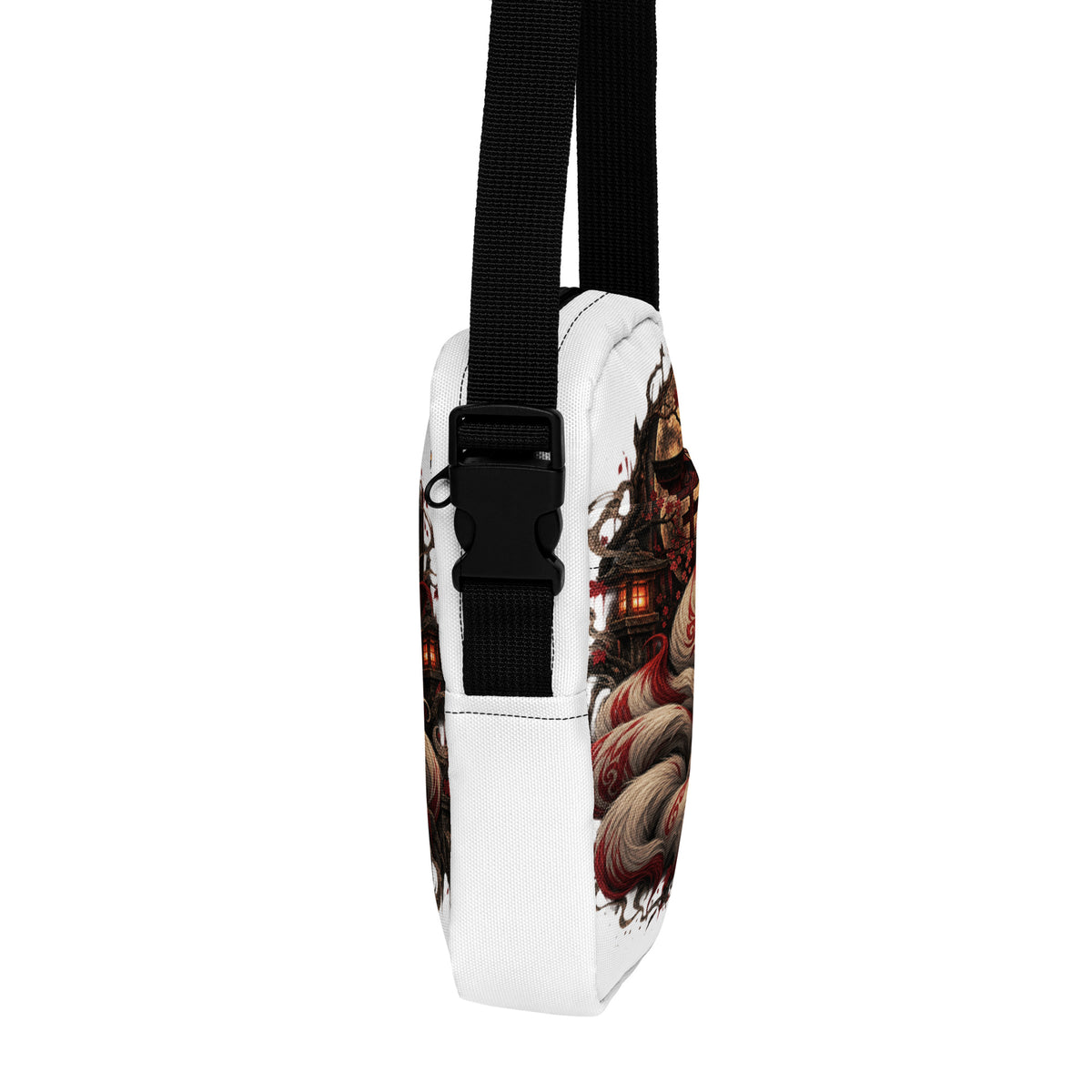 Weiße Kitsune – Wächter des Mondtors Crossbody Bag – rechte Seitenansicht