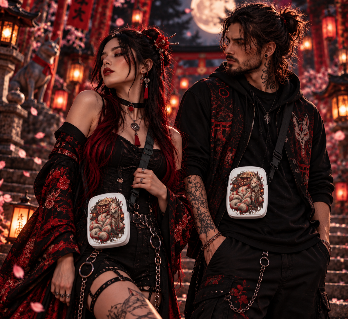 Weiße Kitsune – Wächter des Mondtors Crossbody Bag – Rückansicht 3