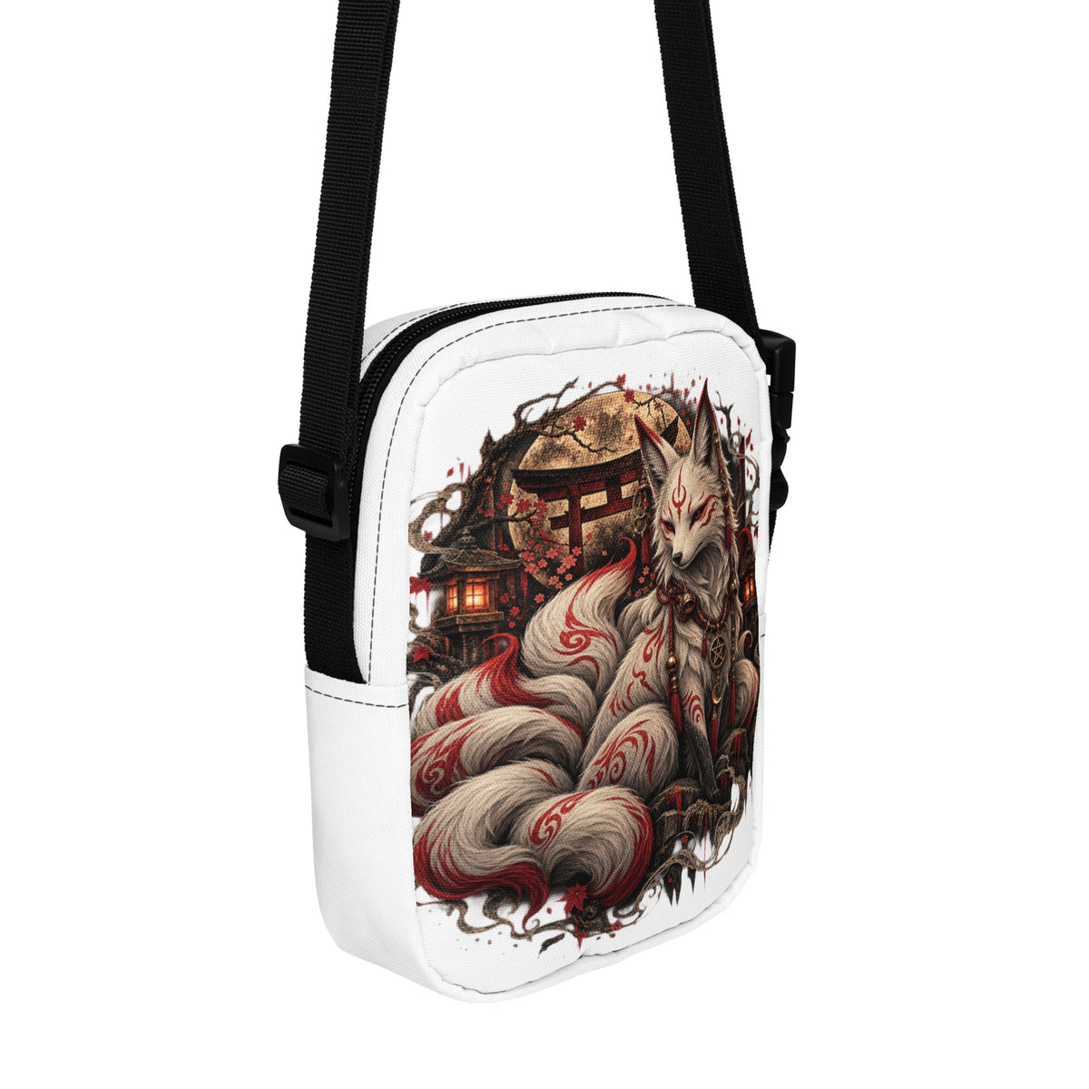 Weiße Kitsune – Wächter des Mondtors Crossbody Bag – Rückansicht