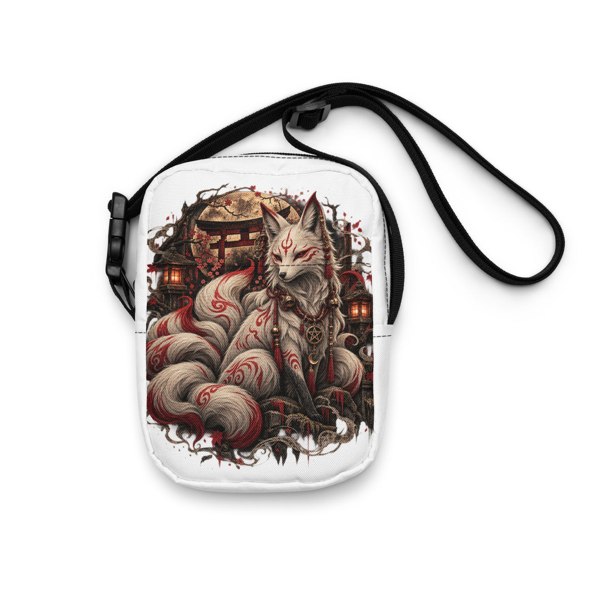 Weiße Kitsune – Wächter des Mondtors Crossbody Bag – Vorderansicht 2