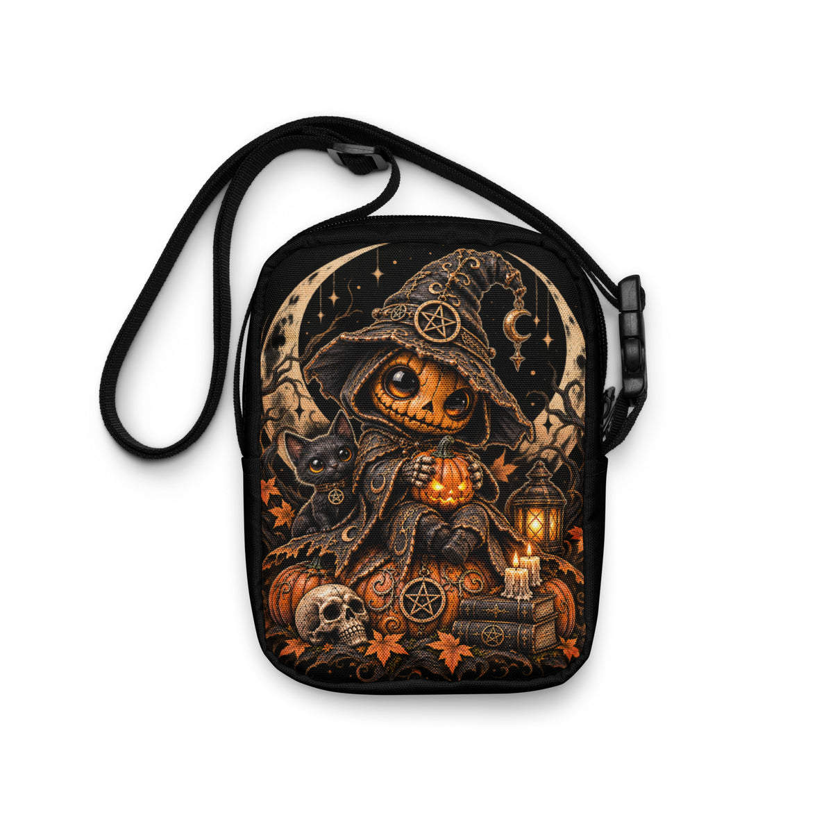 Schwarze Kürbishexe Crossbody Bag – Rückansicht