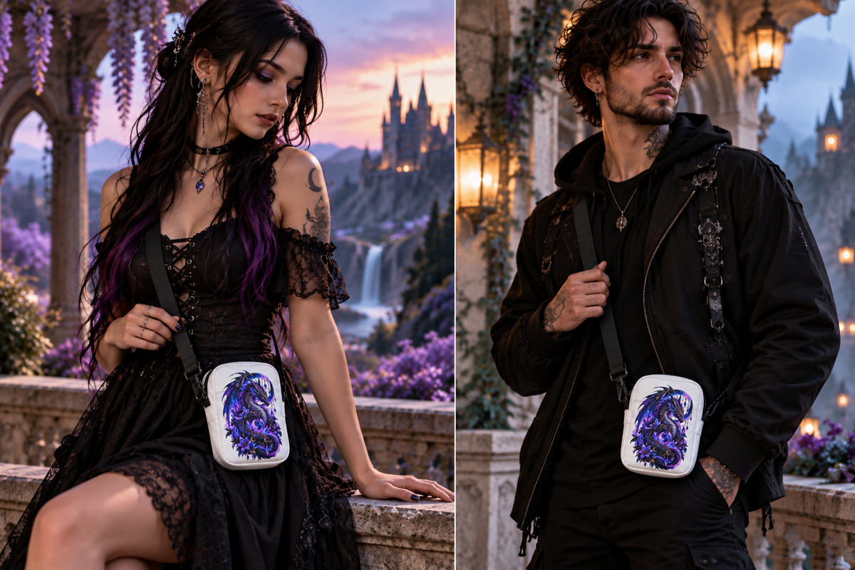 Weiße Mondkristall-Drache Crossbody Bag, 20 × 14 cm, an Frau und Mann