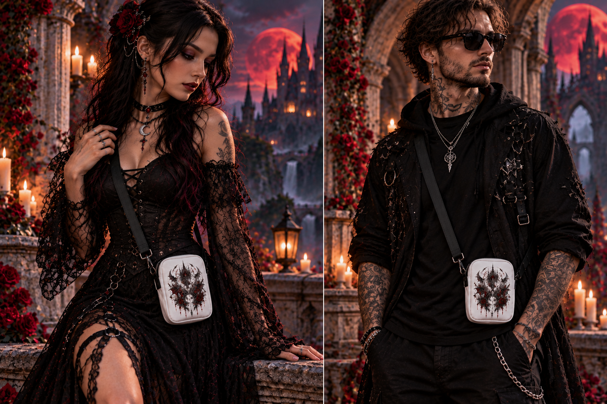 Mondraben weiße Crossbody Bag – Tragebild mit Frau und Mann