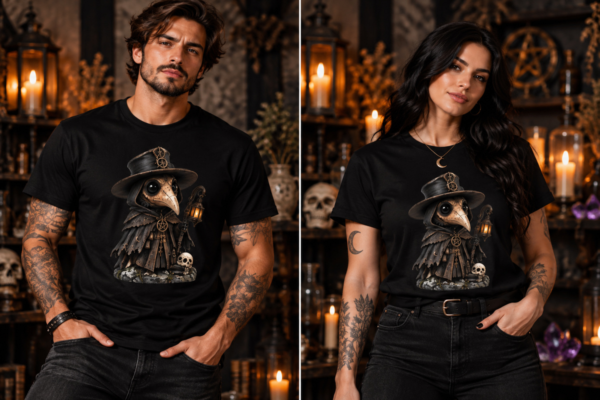 Pestdoktor T-Shirt – Tragebild Mann und Frau