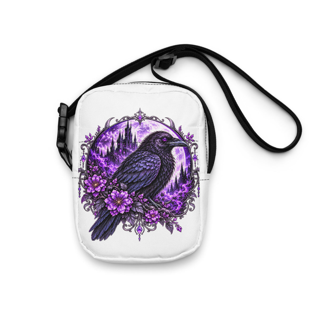 Weiße Rabenwächter Crossbody Bag – Vorderansicht 2