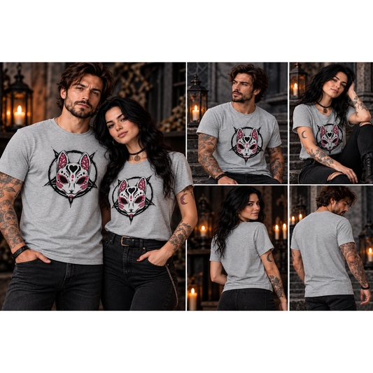 Kitsune-Maske – Gothic T-Shirt | Kitsu-Crafts – Tragebild quadratisch 1254 × 1254