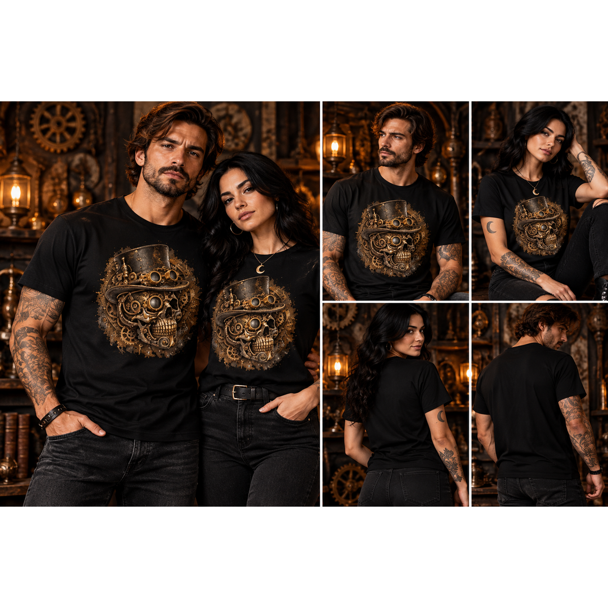 Steampunk-Schädel – Gothic T-Shirt | Kitsu-Crafts – Tragebild quadratisch 1254 × 1254