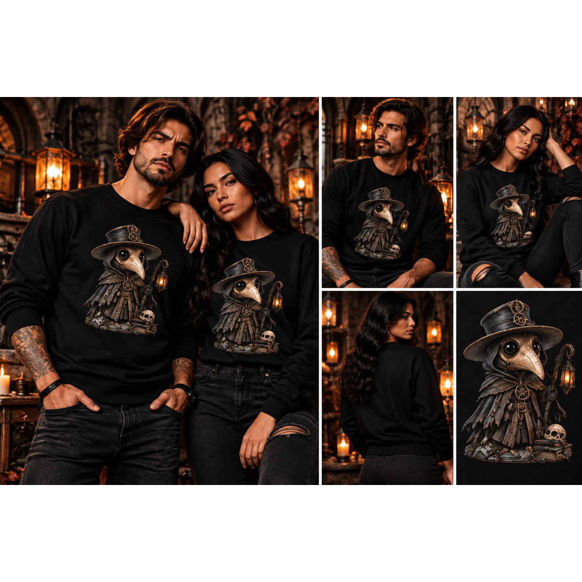 Pestdoktor Sweatshirt – Schwarz & Weiß | Gothic – Tragebild quadratisch 1254 × 1254