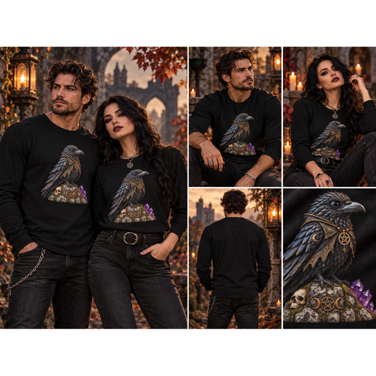 Rabenwächter Longsleeve – Schwarz | Dark Fantasy – Tragebild quadratisch 1254 × 1254