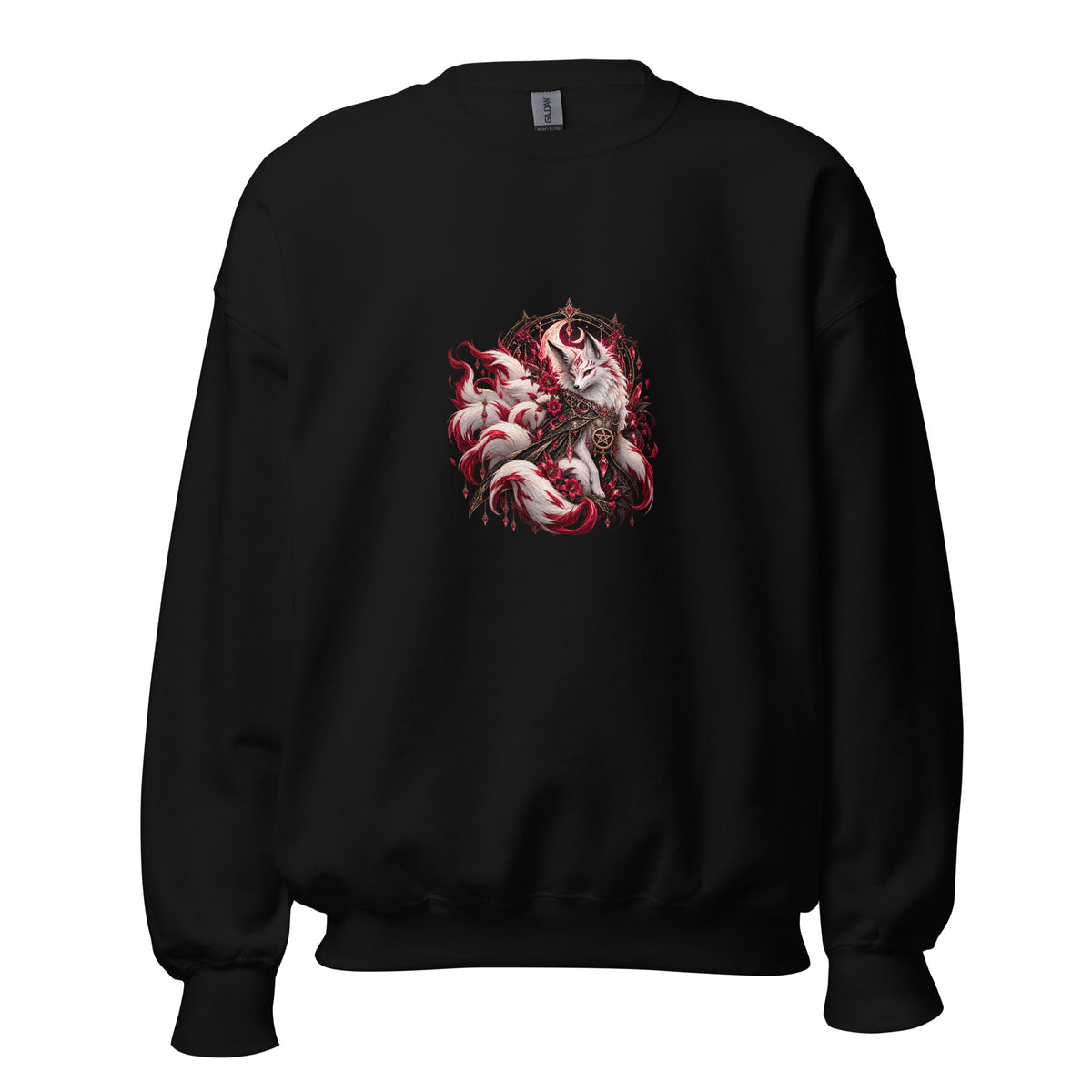 Kitsune im Mondschein Sweatshirt – Schwarz & Weiß – Vorderansicht