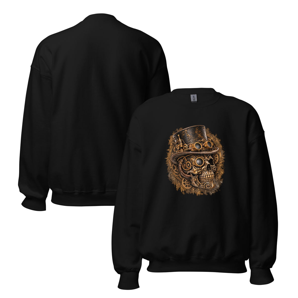 Steampunk-Schädel Sweatshirt – Schwarz & Weiß – Rückansicht