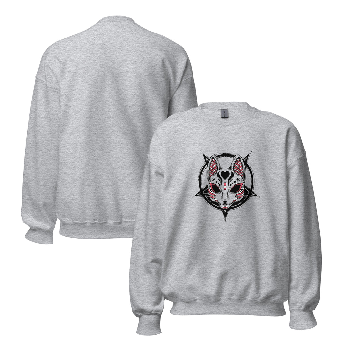 Kitsune-Maske Sweatshirt – Grau – Rückansicht
