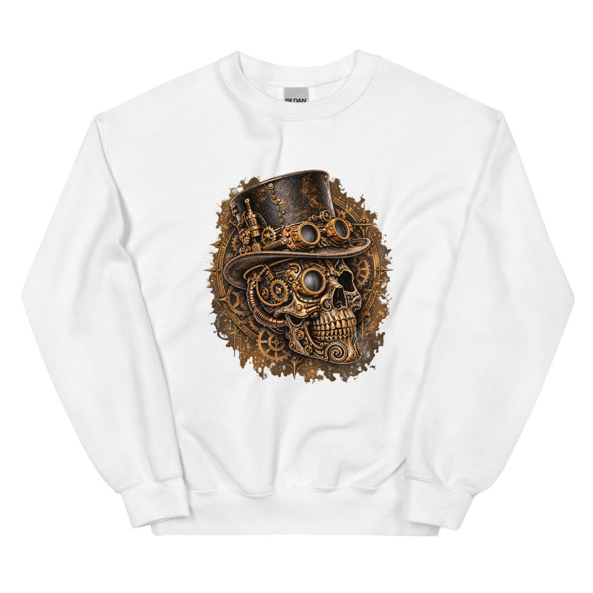 Steampunk-Schädel Sweatshirt – Schwarz & Weiß – Vorderansicht