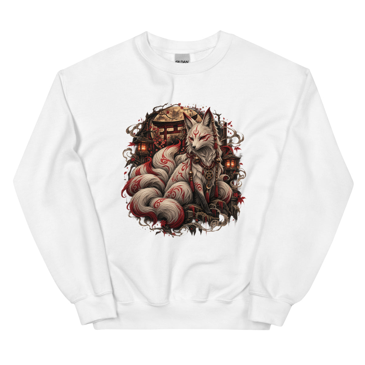 Kitsune-Fuchs Sweatshirt – Schwarz & Weiß – Vorderansicht
