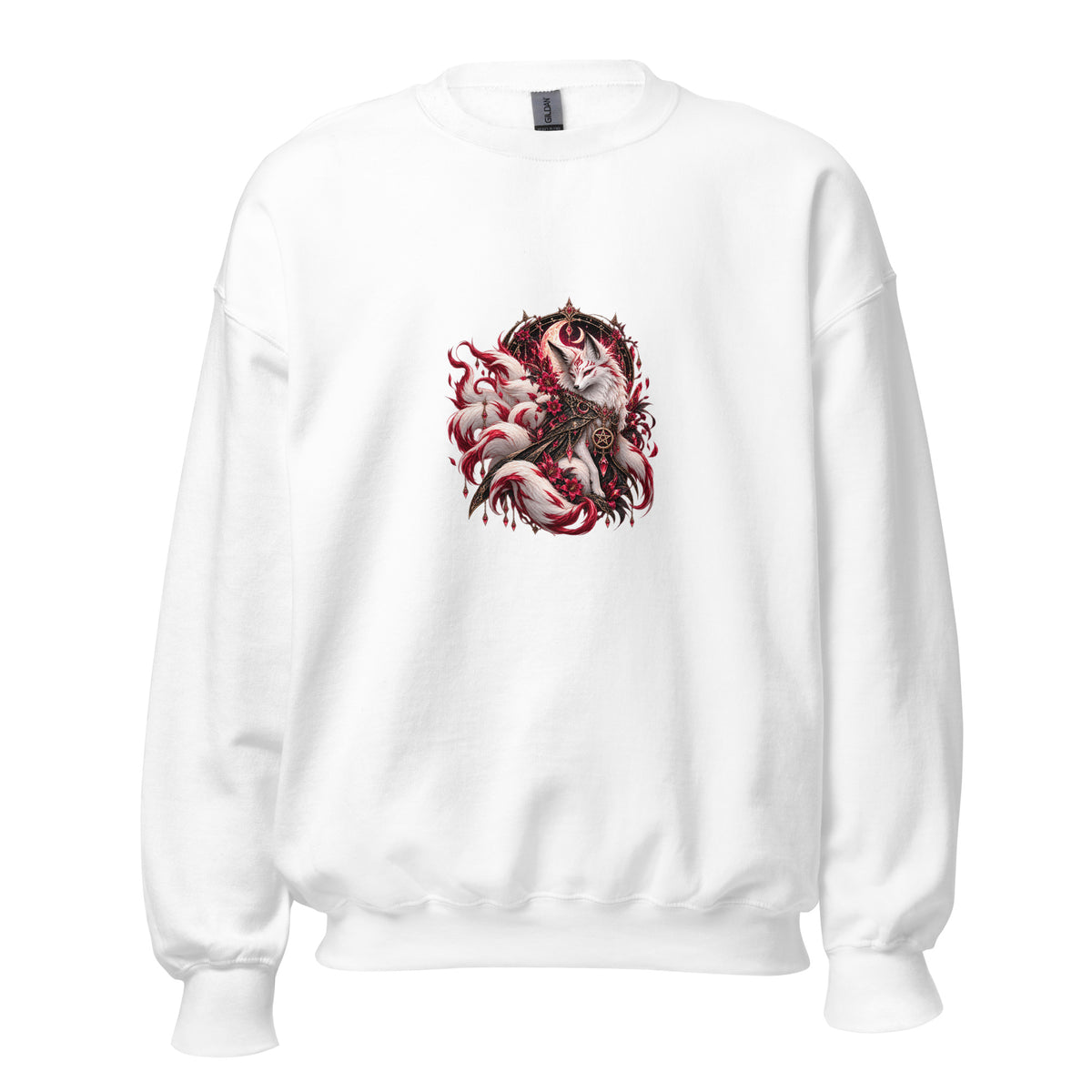 Kitsune im Mondschein Sweatshirt – Schwarz & Weiß – Vorderansicht