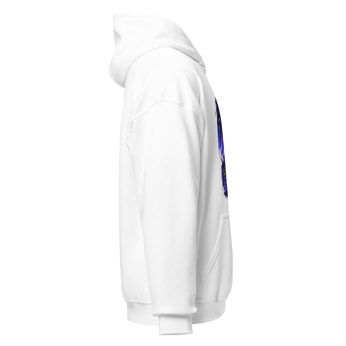 Kristall Drache Hoodie in Weiß – Seitenansicht rechts, Dark-Fantasy-Drachenmotiv