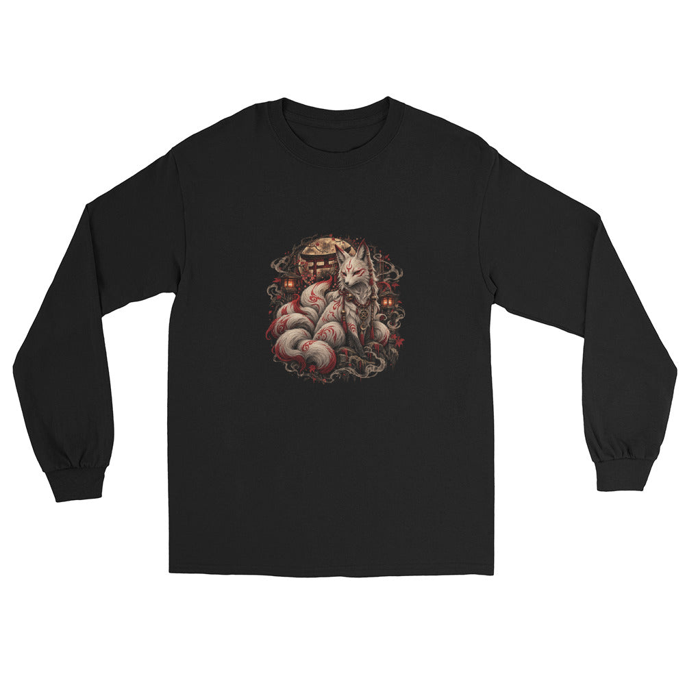 Kitsune-Fuchs Longsleeve – Schwarz & Weiß – Vorderansicht