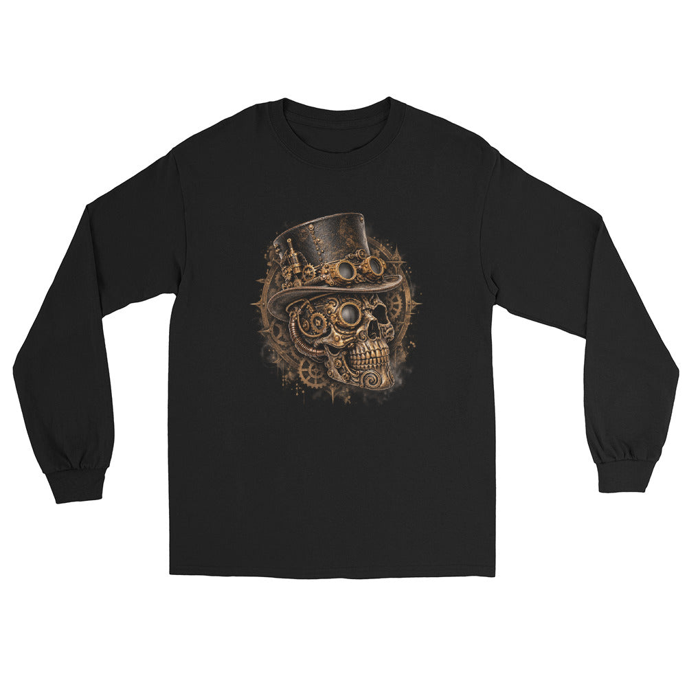 Steampunk-Schädel Longsleeve – Schwarz – Vorderansicht