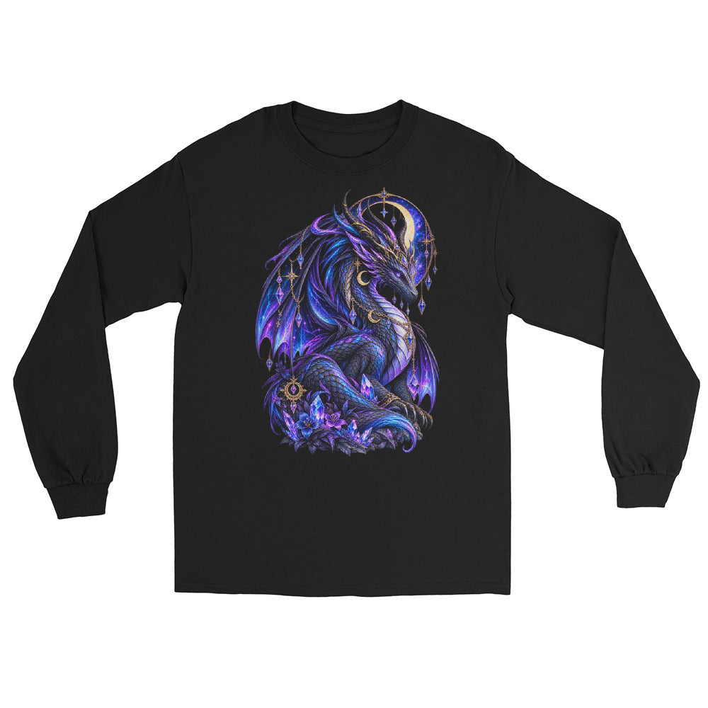 Kristall Drache Long Sleeve in Schwarz – Vorderansicht, Dark-Fantasy-Drachenmotiv