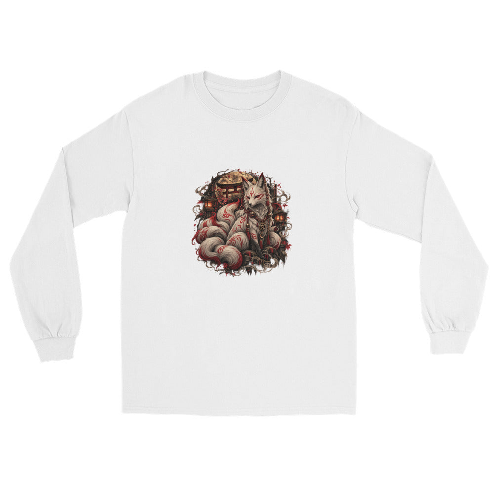 Kitsune-Fuchs Longsleeve – Schwarz & Weiß – Vorderansicht