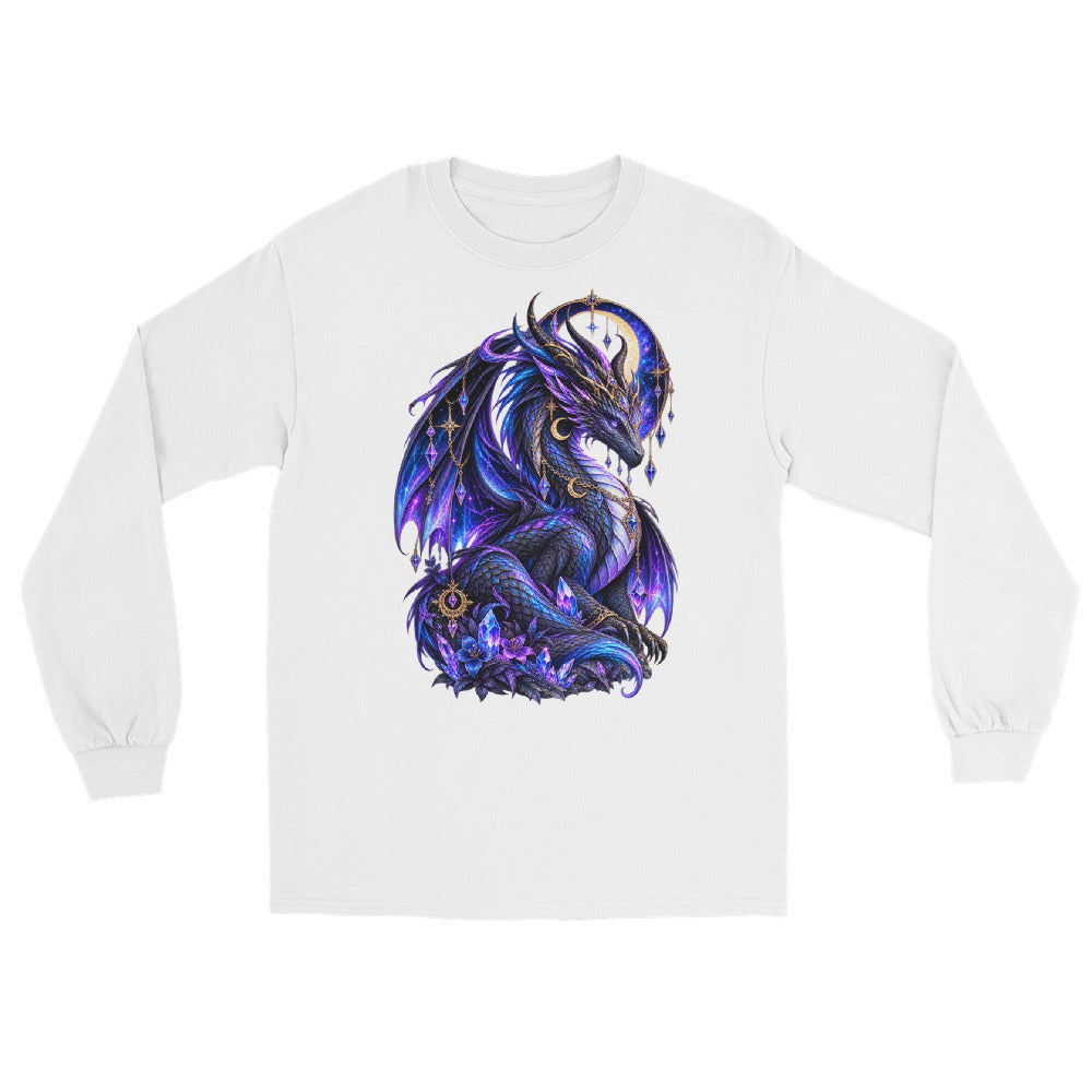 Kristall Drache Long Sleeve in Weiß – Vorderansicht, Dark-Fantasy-Drachenmotiv