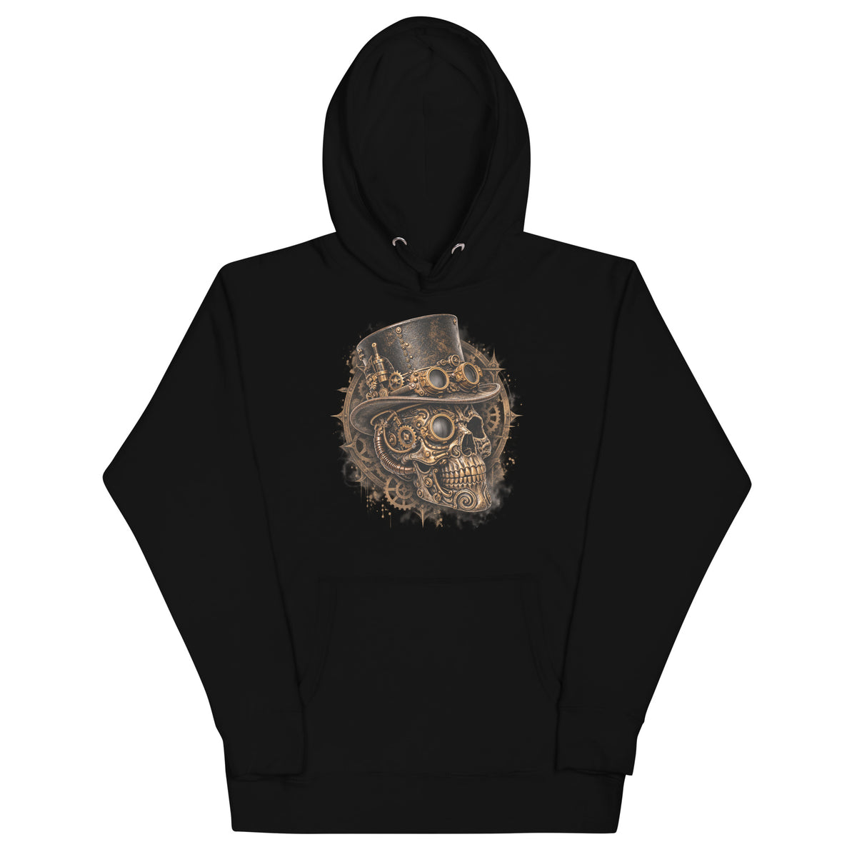 Steampunk-Schädel Hoodie – Schwarz & Weiß – Vorderansicht
